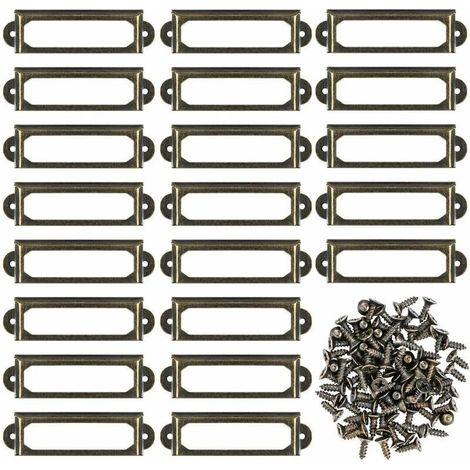 Set of 50 Metal Label Holders for Furniture, Drawer, Cabinet, Card, Nameplate, Frame with Screws for Office, Library, Bookcase, Shelf, Bronze (60 x 17 mm)