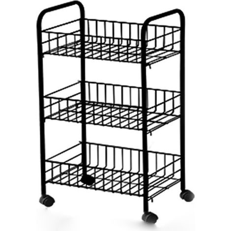 Chariot de rangement noir 3 niveaux avec bande lumineuse, roulettes, haute capacité de charge, pour chambre et cuisine, 3 plateaux inclus. (1/5)