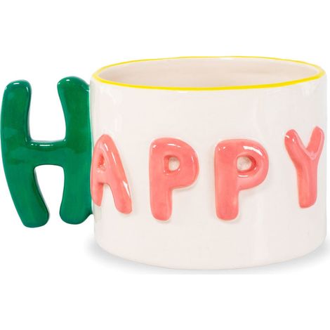 Tazza Colazione Decoro Happy 440 ml Verde e Rosa WD LIFESTYLE