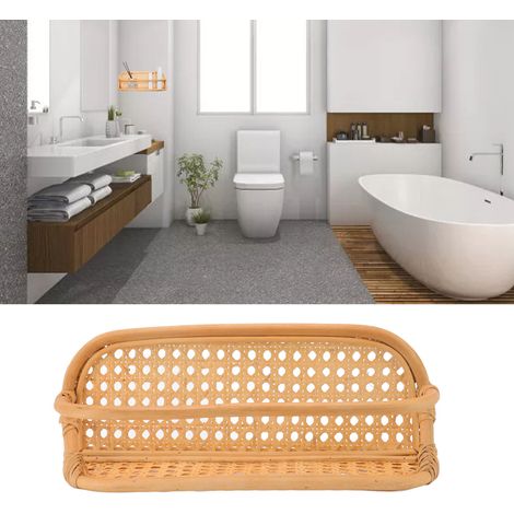Natürliches Wandregal aus robustem Rattan, handgefertigt als Hängeregal oder Wandablage in Badezimmer, Küche oder Wohnzimmer. (1/5)