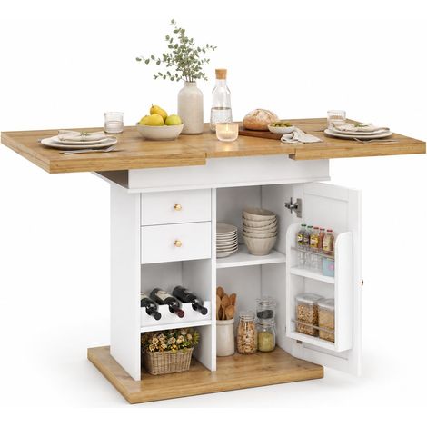 FurnitureR White Extendable Dining Table 110 to 140x80cm with Shelf (1/5)