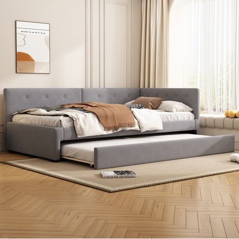 Tagesbett mit Rollbett 90x200 cm aus Samt Grau OKMYHOME (1/5)