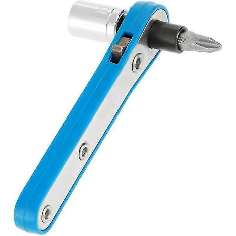Le jeu de tournevis 3 en 1 comprend un cliquet bleu, une douille et un embout de tournevis. (1/5)