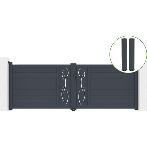 Puerta abatible 3,5m LIFE H.120cm aluminio gris + 2 postes 20x20cm H.166cm (1/5)