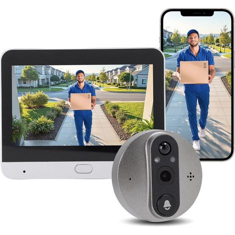 Sonnette de porte sans fil avec caméra et écran de 4,3 pouces, vidéo HD 1080P, vision nocturne, audio bidirectionnel, pour l'application Tuya, pas de WLAN nécessaire, installation simple pour (1/5)