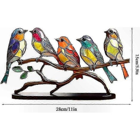 Sculpture d'oiseaux en vitrail - Pièce de décoration unique pour table - 5 oiseaux (1/5)