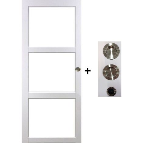 Porte Coulissante Kenya Blanc Vitrage Transparent H204 X L73 Cm, Coquilles, Tire Doigt Gd Menuiseries