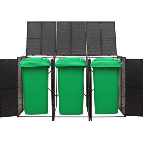 Cache 3 Poubelles Résine Tressée Noir 117 cm de hauteur. Idéal poubelle sur roulette (1/5)