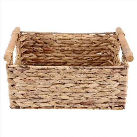 Panier rectangulaire en osier avec poignées en bois pour étagères, panier de rangement en jacinthe d'eau, panier naturel - JBMEDIA (1/4)