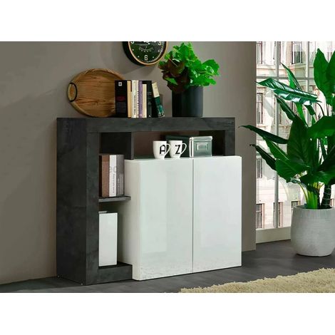 Credenza - 3 Ripiani 2 Ante, Bianco Lucido, -, 108x42x93h cm Ovalle (1/4)