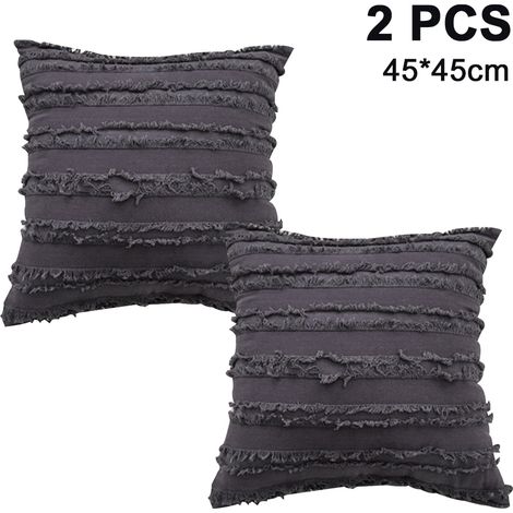 Ensemble de deux housses de coussin décoratives à pompons, ultra-douces, convenant aux canapés, chambres et salons.