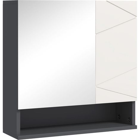 Armoire de Toilette Murale avec Miroir Meuble de Salle de Bain Suspendu Rangement Étagères Réglables Gris Charge 15kg (1/5)