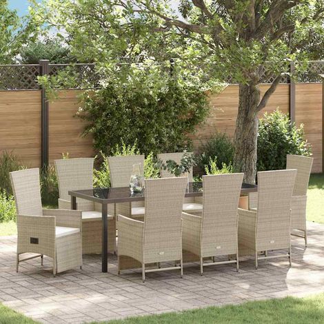 Garten Essgruppe mit Kissen 9 pcs Beige Poly-Rattan