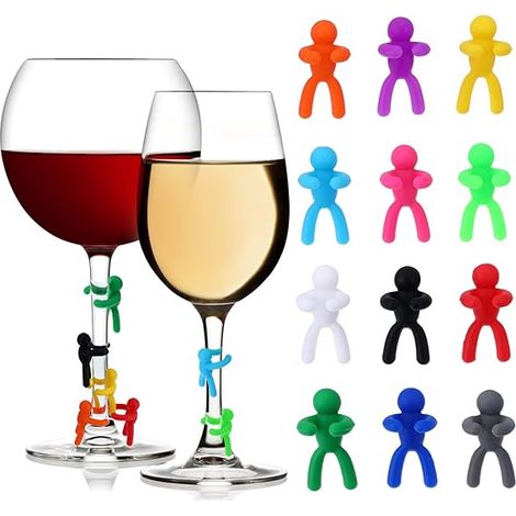 Lot de 12 marque-verres en silicone pour bar, breloques pour verres à vin et cocktails, multicolores, en forme de petites poupées