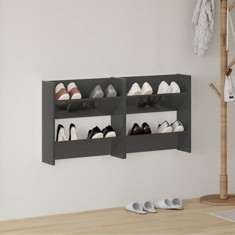 Wand-Schuhschränke 2 Stk. Hochglanz-Grau 60x18x60cm