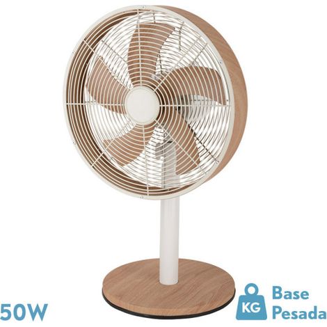 Ventilatore da tavolo alcañiz bianco/faggio 3vel.45w 5 pale oscillanti e rotanti 59x35x28cm