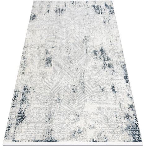 Moderner Teppich DUKE 51558 creme / blau - Geometrisch vintage, strukturiert, sehr weich, Fransen blue 120x170 cm