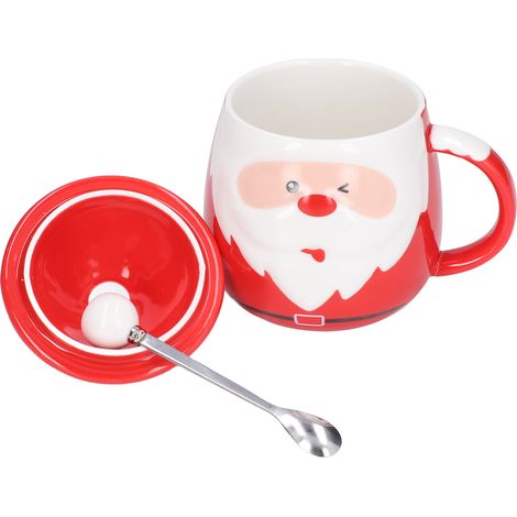 Tasse céramique Père Noël créative, grande capacité, mug à lait et café avec couvercle et cuillère, style C, tendance ins. (1/5)