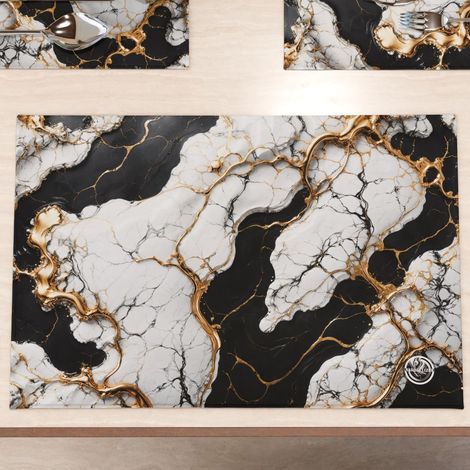 Lot de 6 Sets de Table américains lavables en Tissu Effet marbre Noir et Blanc 30 x 45 cm élégants Parfaits pour Le Petit-déjeuner Le déjeuner et Le dîner idée Cadeau (1/5)