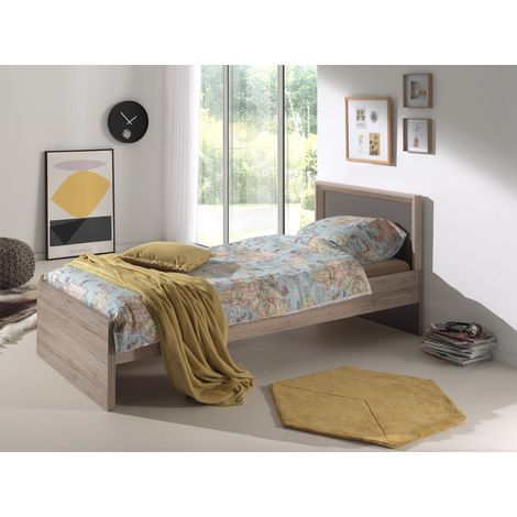 Lit enfant bois clair et marron Foresta 90x200 cm - Modéle Sans tiroir