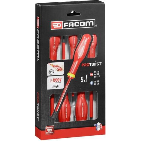 FACOM Jeu De 5 Tournevis Protwist Isolés 1000 V - AT5VE.PB - Fendue, Pozidriv