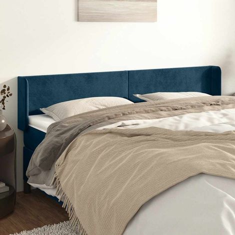 Tête de lit avec oreilles pour lit double, Tableau décoratif de chevet élégante Bleu foncé 183x16x78/88 cm Velours SDG89926 (1/5)