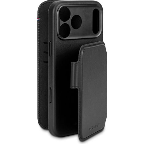 Cartera desmontable de cuero Decoded - Funda protectora de cuero compatible con MagSafe para iPhone 17 Pro Max (negra) (1/5)