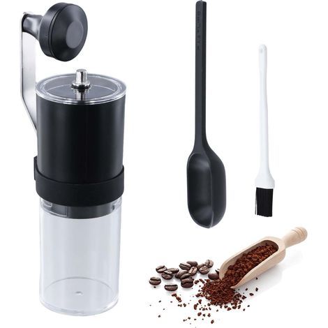 Mini Moulin à Café Manuel, Broyeur Cafe Grain Conique, Portable, Coffee Grinder avec Brosse de Nettoyage et Cuillère pour Bureau, Espresso, Pour Over (1/5)