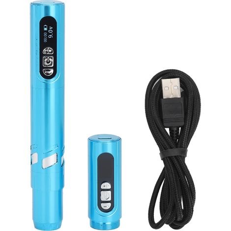 Tatoueuse rotative sans fil 1800mAh, course 3,0mm, double batterie rechargeable OLED, stylo tatouage bleu avec cartouches d'aiguilles (1/5)