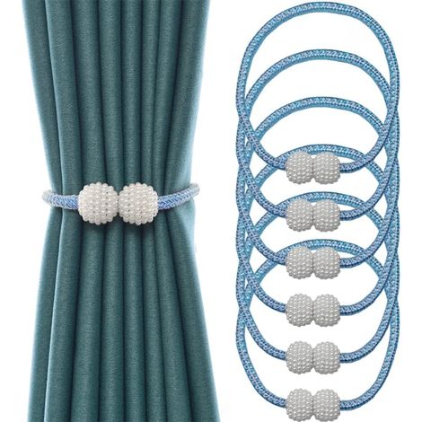 Attaches de rideaux, attaches de rideaux salon pour décoration de de bureau, bleu et magnétiques (de chambre) 6 pièces . (1/5)