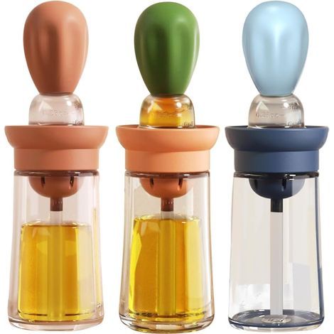Ölspender mit Pinsel – 3er-Set – 2-in-1-Ölspender aus Glas – mit Pinsel – zum Kochen und Backen – 180 ml – blau + grün + rot (1/5)