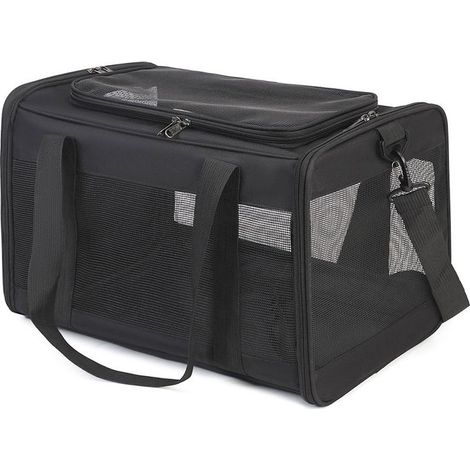 Sac Transport Chat, Sac Voyage Chat avec Maille sur 4 Côtés, Sac de Transport pour Chien Chats Chiots Jusqu'à 6 Kg, Pliable Caisse Transport Chat,Noir (1/5)