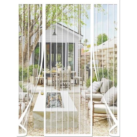 Moustiquaire Porte Magnétique, Moustiquaire avec Ouverture Excentrée, Blanc Rideau Moustiquaire Porte Fenetre, Anti-Mouche Insectes Rideau Porte, Fermeture Automatique, Rideau pour Entree Balcon 300(7 (1/5)