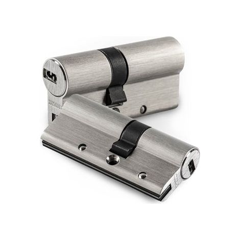 Cilindro de seguridad "R15" 40x40mm con sistema de 10 pistones fabricado en latón niquelado (incluye 5 llaves)