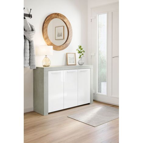 Credenza - 3 Ripiani 3 Ante, Grigio Cemento, -, 144x42x80h cm Tucupita