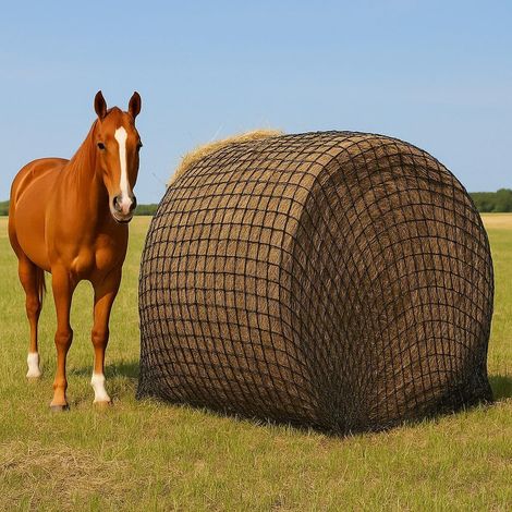 Filet à Foin Chevaux 152x152cm - Filet Alimentation Lente en PE pour Bétail (Moutons, Chameaux), Filet à Balles Rondes/Carrées Antidérapant et Résistant aux UV (1/5)