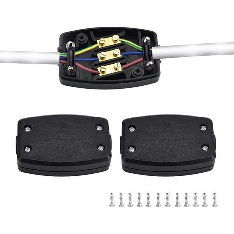 2Pcs Electric Junction Box 3 Pole Electrical Cable Connector Connection Box - Black (1/5)