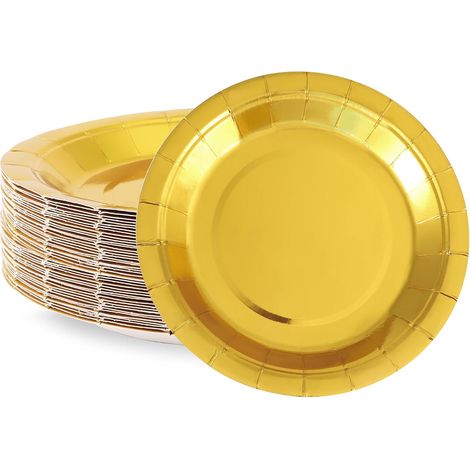 50-teiliges goldenes Partyteller-Set, Dessertteller, 18 cm Einwegteller aus Pappe, Partygeschirr für Taufen und Geburtstage (1/5)