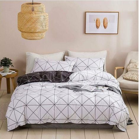 Parure de Lit Adulte Housse de Couette Fermeture Eclair Sets de Housses de Couettes Géométrique Blanc Gris Noir(Blanc，220x240CM) (1/5)