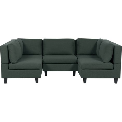 Sofá modular moderno 5 plazas tapizado tela poliéster respaldo acolchado en forma de U verde oscuro Unstad (1/5)