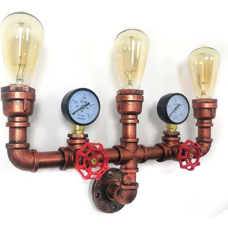 Applique murale 220 V - 3 lumières - Antiquité - Rétro rouillé - Tube de fer (1/5)