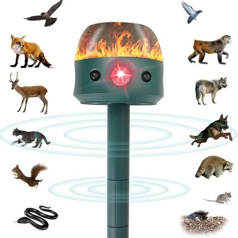 Ultraschall-Gartentiervertreiber mit Solarantrieb 5 Einstellungen vertreibt Katzen und Eichhörnchen mit Bewegungssensor Flammenlicht für Rehe und Abs (1/5)