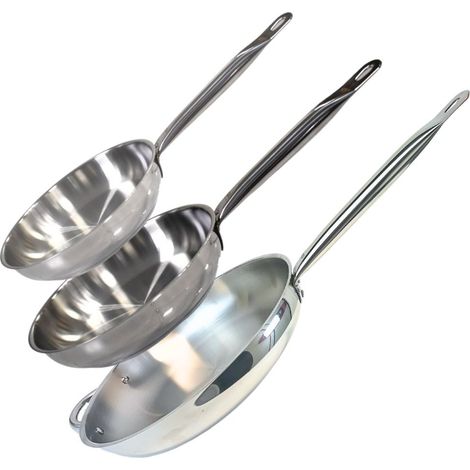Lot de 3 poêles inox de 24 cm 28 cm et 32 cm Elo Profi Therm