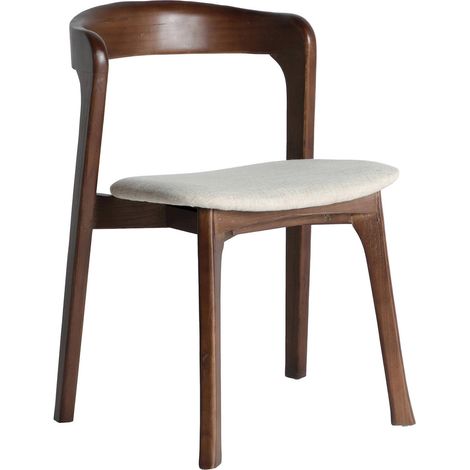 Lot de 2 chaises classiques en bois d'orme finition mate et lin beige élégant - Bois foncé et lin beige (1/5)