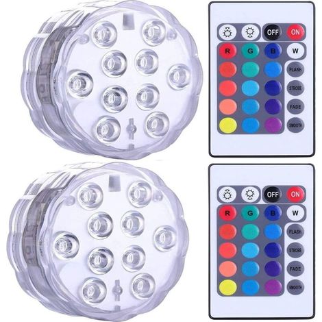 Wasserdichte, tauchfähige LED-Leuchten für Whirlpools, Spas und Teiche Unterwasser-LED-Leuchten mit 2 Fernbedienungen für Vasenfüße, Aquarien, Partys, Halloween und Heimdekorationen. (1/5)
