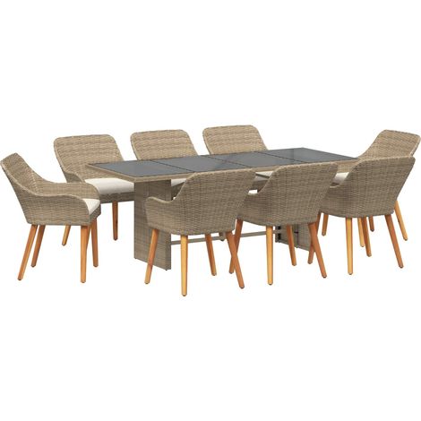 Maison Exclusive - Garten Essgruppe mit Kissen 9 pcs Beige Poly-R