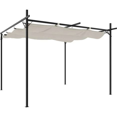 Une pergola avec un toit rétractable couleur crème, mesurant 295 x 292 x 230 cm. (1/5)