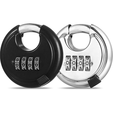 Lot de 2 cadenas à combinaison : cadenas rond à combinaison avec chiffres 4 chiffres - Cadenas en acier inoxydable - Épaisseur de l'anse : 10 mm - 70 mm - Pour entrepôt, abri de jardin, unité (1/5)