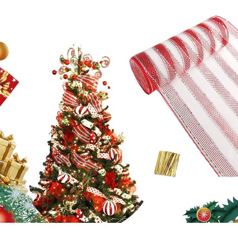 Sapin de Guirlande,Décorations de fête de, Décoration De Fête De Mariage, Décoration de Guirlande,Ruban métallique doré26x910CM (Rouge) (1/5)