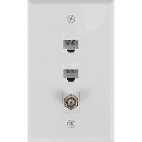 Plaque murale Ethernet coaxiale, 2 ports Cat6 RJ45 et 1 port connecteur de type F (femelle-femelle). (1/5)